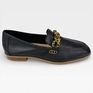 CLARKS Artisan Sarafyna Iris Black Leather Tortoise Chain Loafer Womens Size 8.5